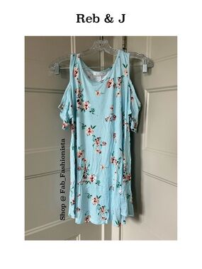 Reb & J Light Blue Floral Cold-Shoulder Dress